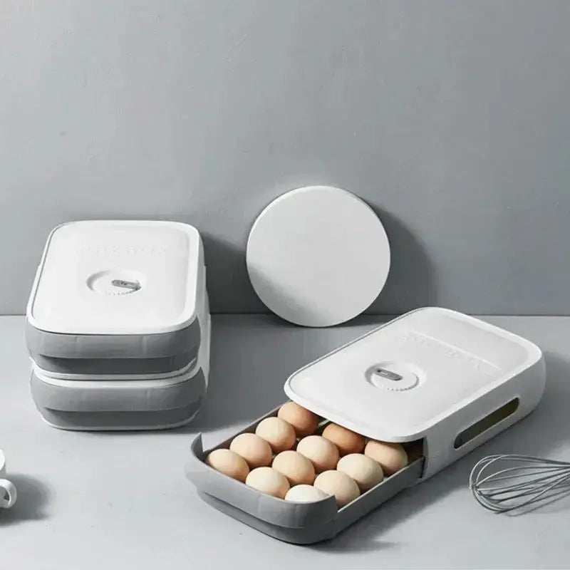 Drawer Egg Storage Box,Refrigerator Organizer with Lid for Fresh Keeping,Multipurpose Food Container for Dumplings Fruits,Home