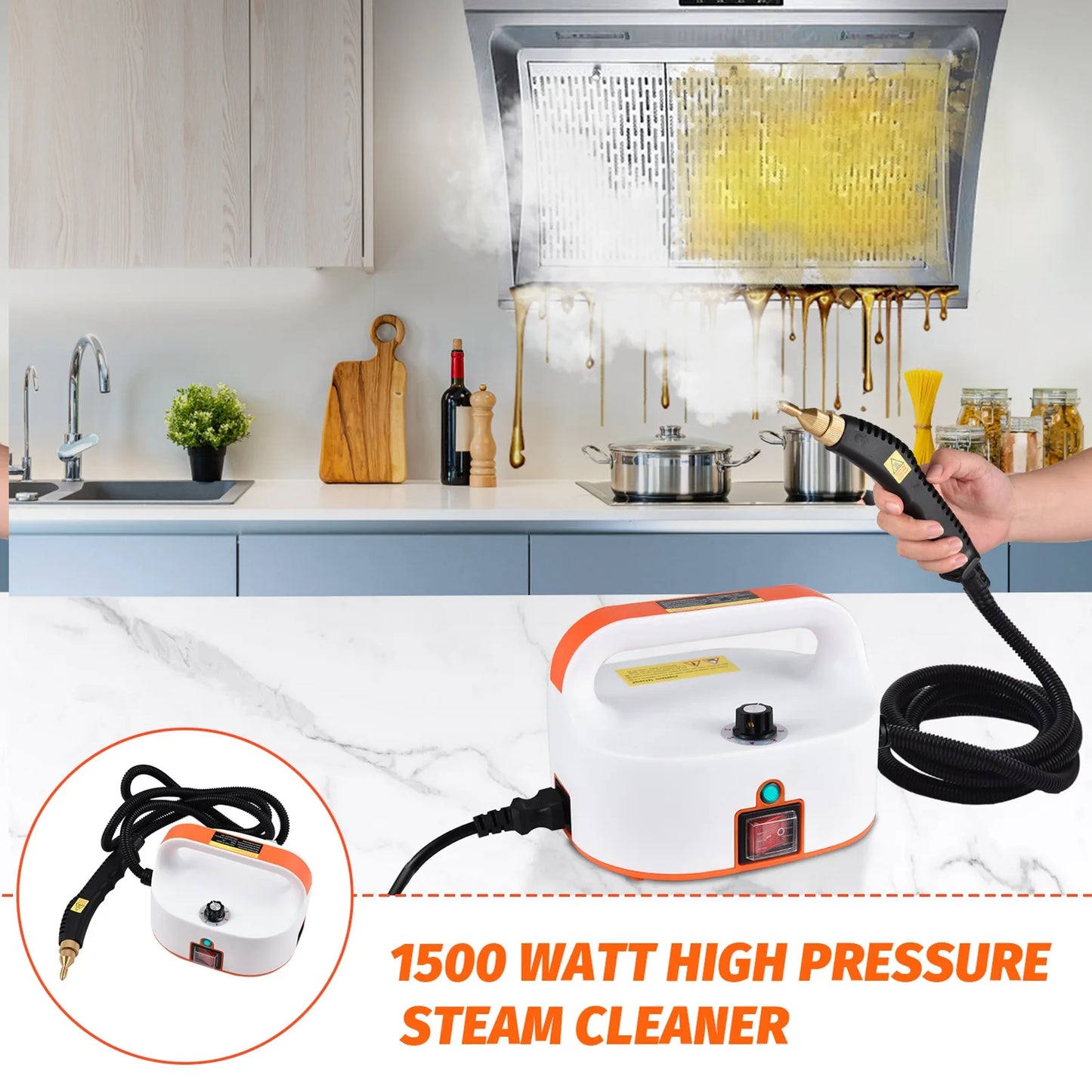 Portable Steam Cleaner 1500W High Temperature High Pressure Mobile Cleaning Machine Steam Cleaner 3.5Bar Handheld Steam Cleaner