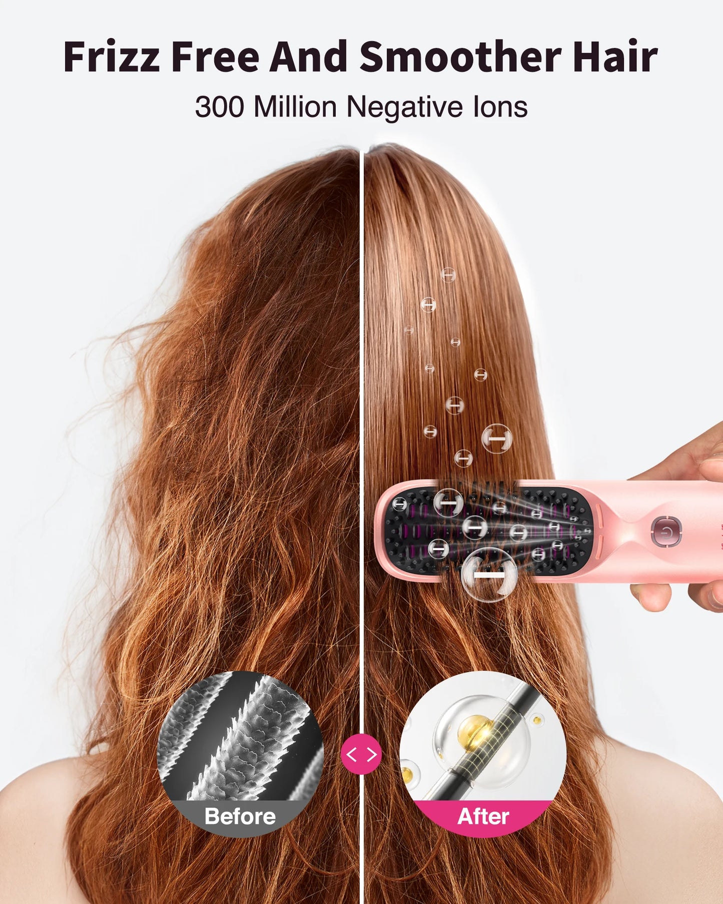 Cordless Hair Straightener Brush 10000mAh Portable for Travel 300M Negative Ions Frizz-Free Shine Fast Heating Gift for Women
