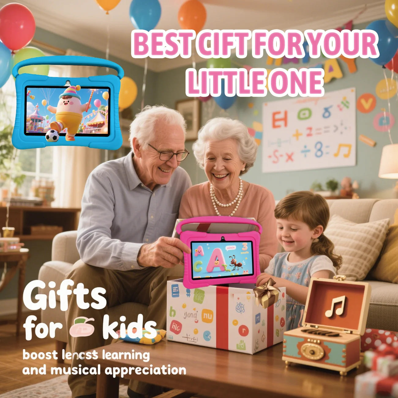 Kids Tablet 7 inch, Children Tablet with Parent Control,dual cameras, children's gifts for Christmas and birthday.Pink/Blue
