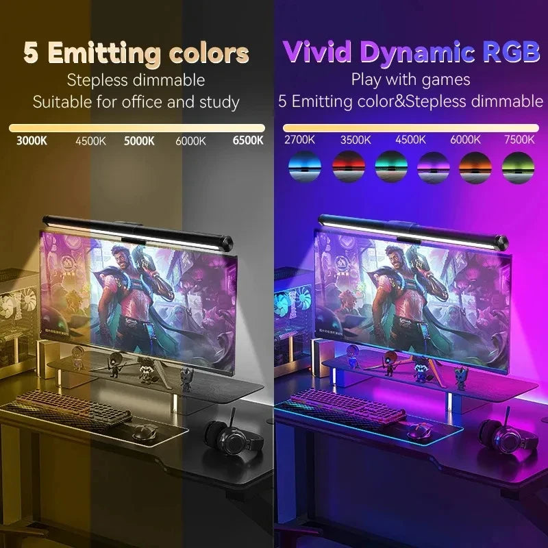 LED Desk Lamp Monitor Screen Light Bar RGB Computer Atmosphere Double sided Lights  For Work Study Read Gaming Dimming Lighting