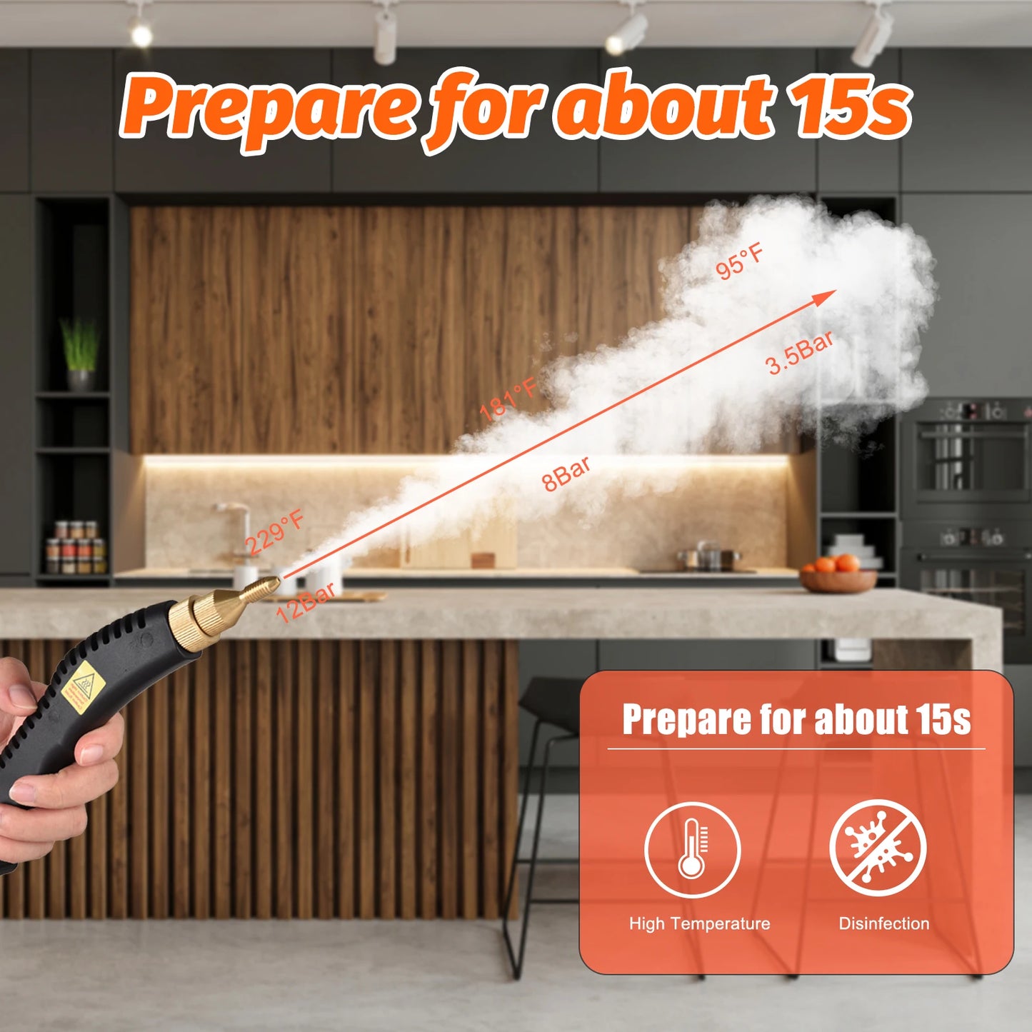 Portable Steam Cleaner 1500W High Temperature High Pressure Mobile Cleaning Machine Steam Cleaner 3.5Bar Handheld Steam Cleaner