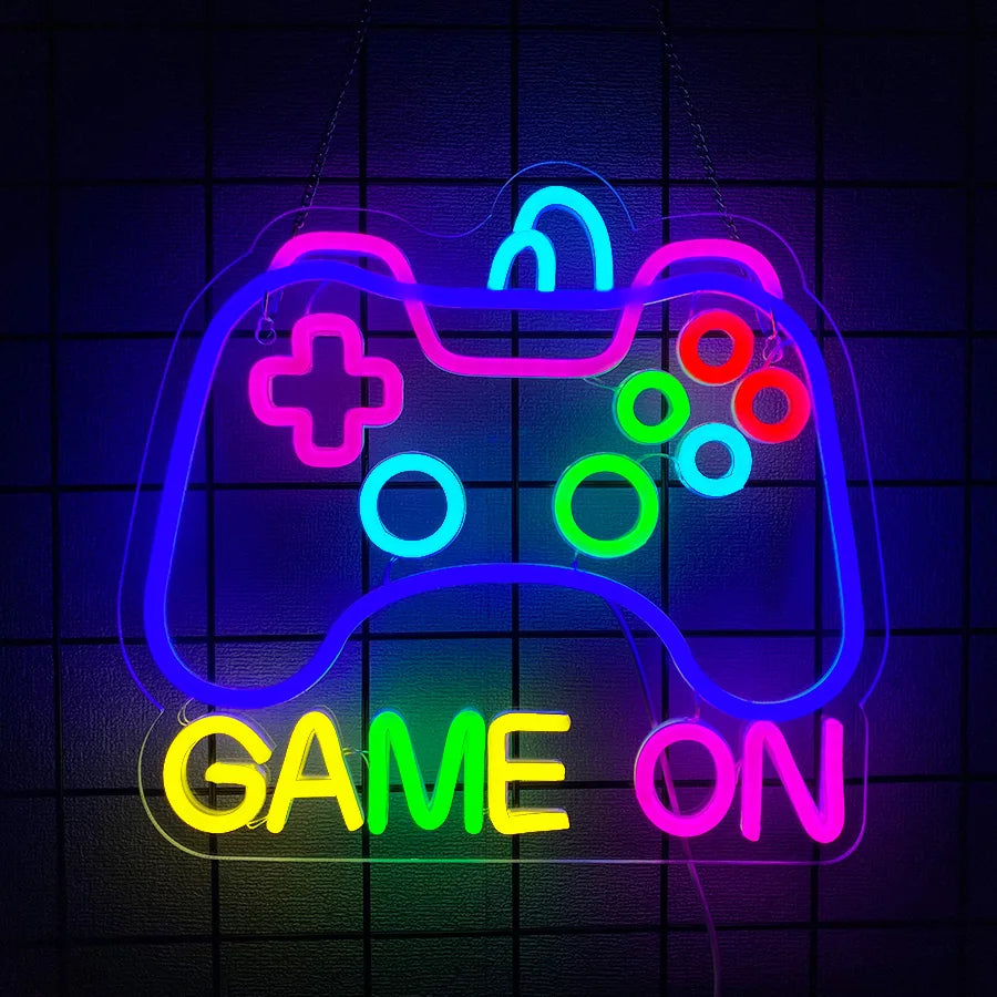 Game Zone Neon Sign, Gamepad Shaped LED Neon Sign for Gamer Room Decor, Game On Neon Sign for Boys Home Decor, 5V USB Powered