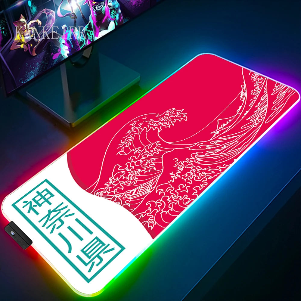 The Great Wave off Kanagawa RGB Gaming Mouse Pad Desk Mat LED Light Mousepad Artistic Computer Carpet With Backlit Mouse Pads