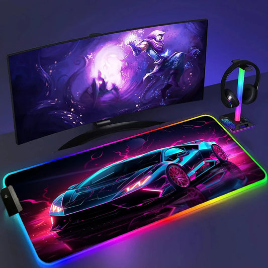 Futuristic Gaming RGB Mouse Pad Sports Car Mouse Pads 400X900MM Offices Accessories Gamer Luminous Mousepad LED HD Print Deskmat