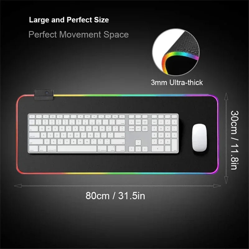 RGB Mouse Pad Tengen Toppa Gurren Lagann XXL Gaming Mousepad LED Luminous Gamer Mouse Mats Natural Rubber Table Pad With Backlit