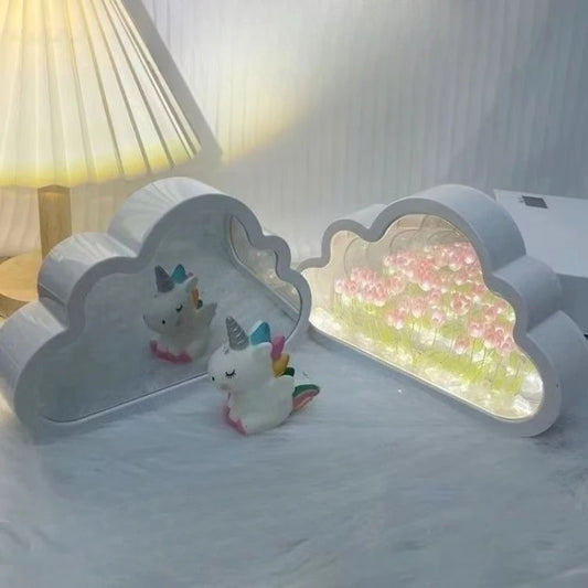 LED Night Light Mirror Table Lamp Bedroom Decor Lights New Handmade DIY Tulip Flower Sea Night Atmosphere Lamp Clouds Tulip Lamp