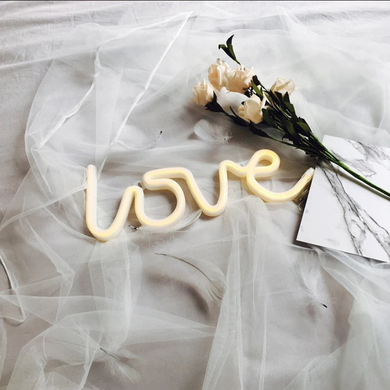 Love Sign Neon Night Light Usb Led Lights 3D Art Romantic Night Lights Lamp For Bedroom Wall Neon Led Strip AA Battry