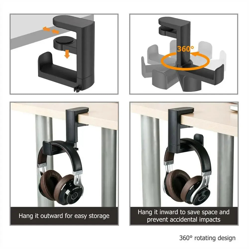 PC Gaming Headphone Stand Headset Hook Holder, Hanger Mount With Adjustable 360° Rotating Arm Clamp, Desk Mount Universal Bag