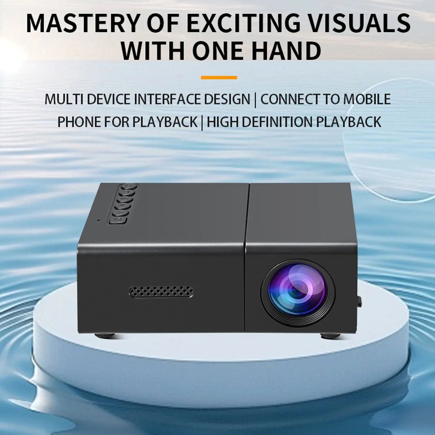 Portable Projector LED Movie Projector 6000lm Brightness HiFi Stereo Speaker HD USB 3.5mm Port for Home Gathering for Phone PC