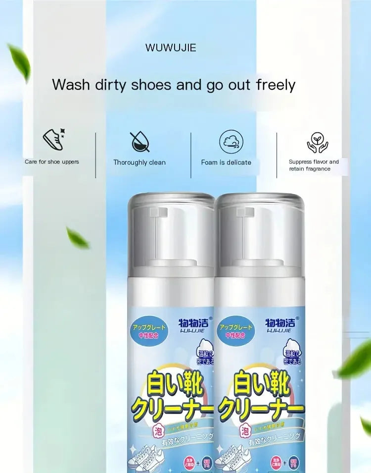 White Shoe Foam Cleaner-200ml for Sneakers Canvas & Faux - No-Rinse Formula,Stain Remover & Whitening Mousse Effortless Cleaning