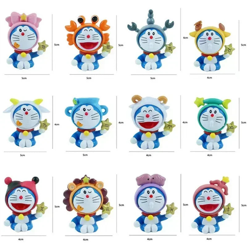 12pcs Doraemon Cartoon The Zodiac Doraemon Action Figure Cute Character Kawaii Anime Figure Pvc Model Toys Kids Birthday Gift