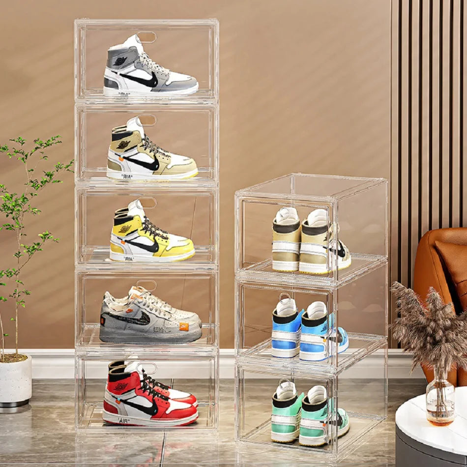New Thickened transparent acrylic shoe box with magnetic flip cover dustproof shoe storage box multi-layer stackable combination