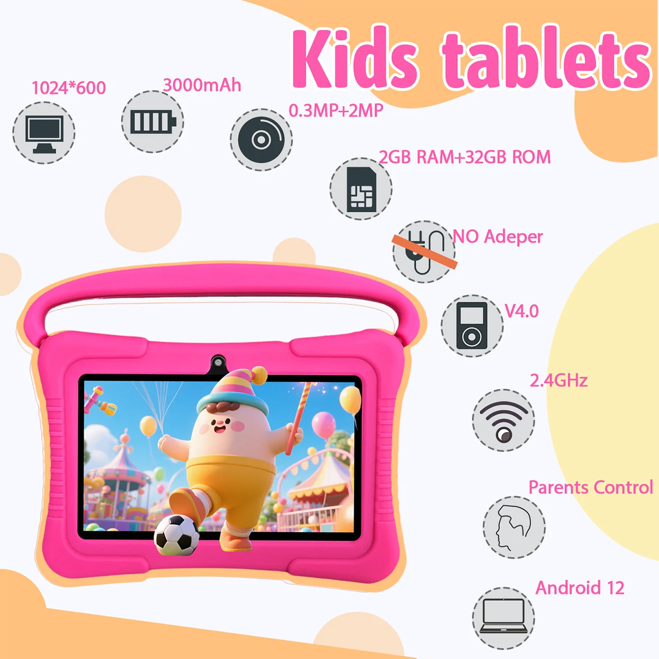 Kids Tablet 7 inch, Children Tablet with Parent Control,dual cameras, children's gifts for Christmas and birthday.Pink/Blue