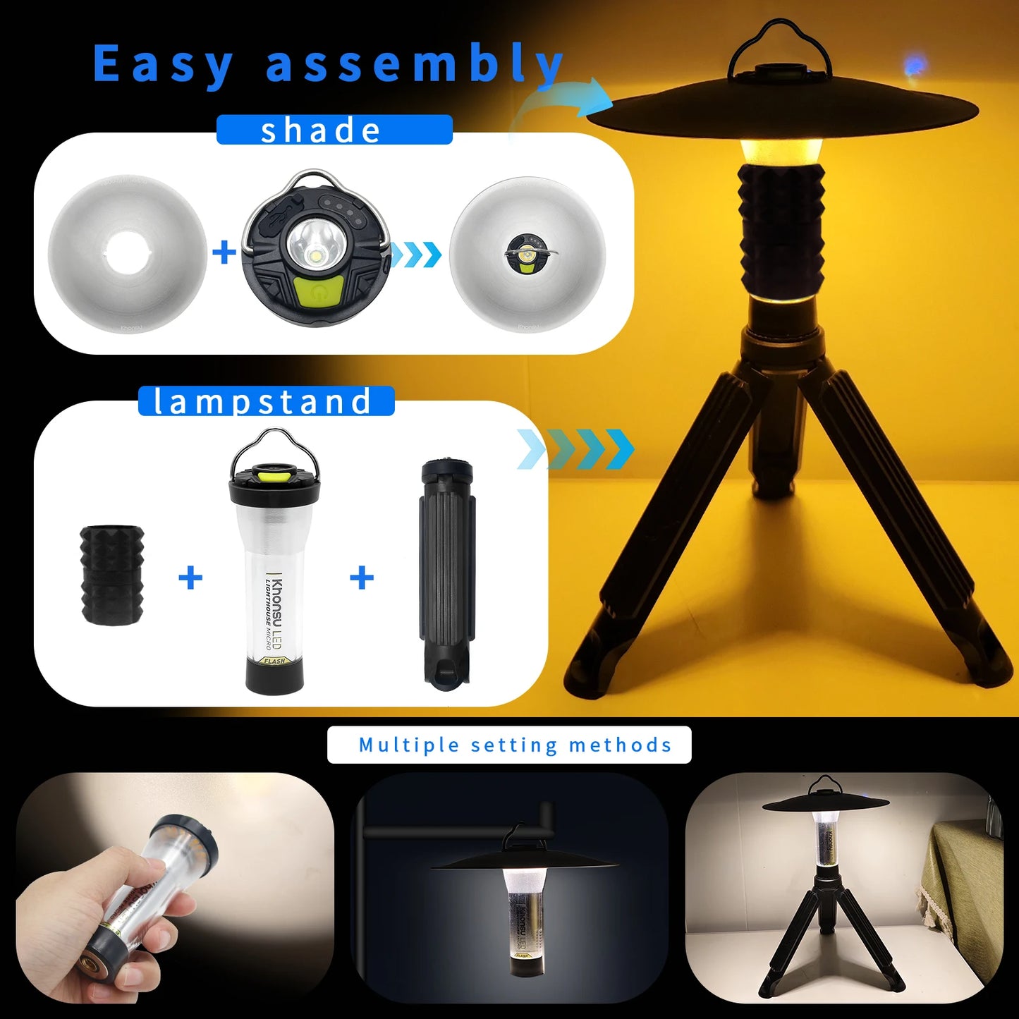 Portable Camping Light 3000mah Rechargeable Outdoor Lighthouse Camping Lamp Flashlight Lantern Camping Lights Waterproof Outdoor