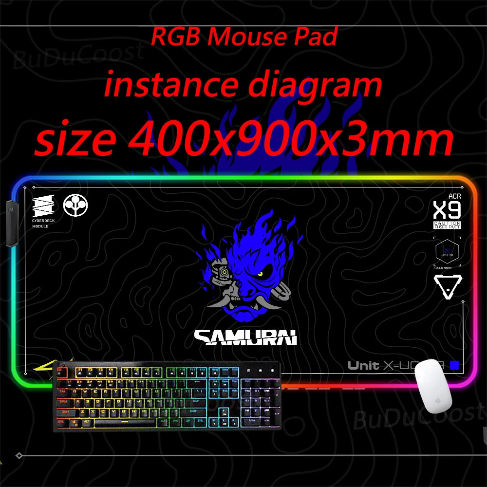 RGB Gaming Mouse pad C-Cyberpunks Computer HD Deskmat XXL Black Mouse Pad Keyboard Office Accessories Company Non-slip Mause Pad