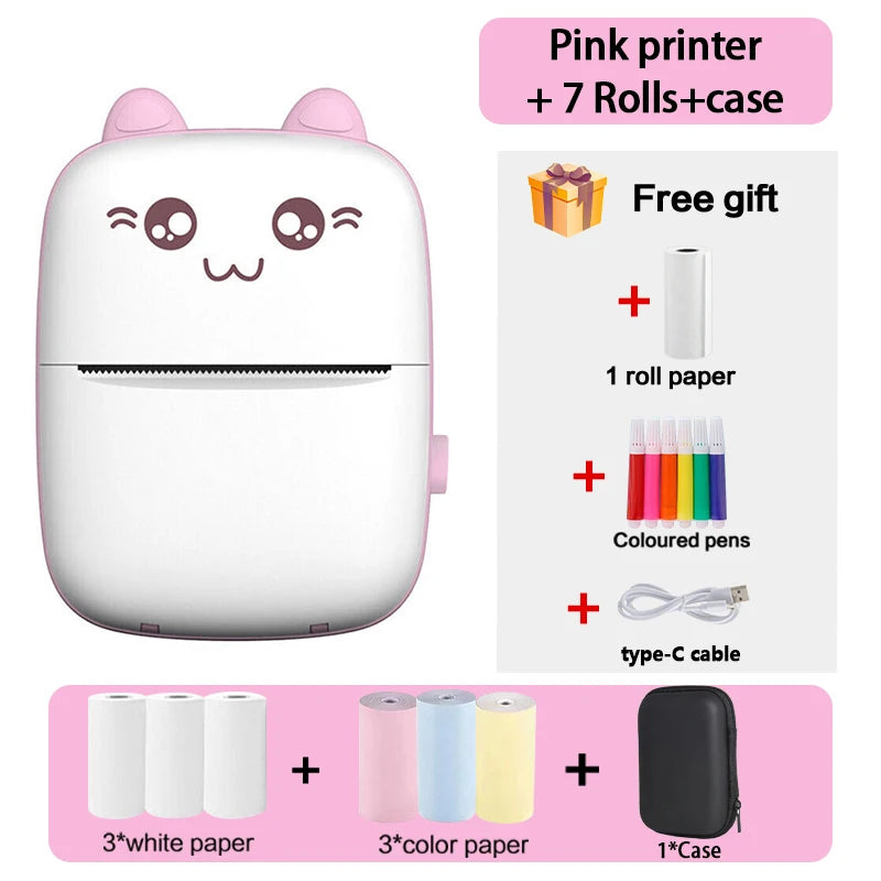 Mini Bluetooth Thermal Printer 200dpi for Labels, Photos, and Memo Printing - Portable with USB Cable