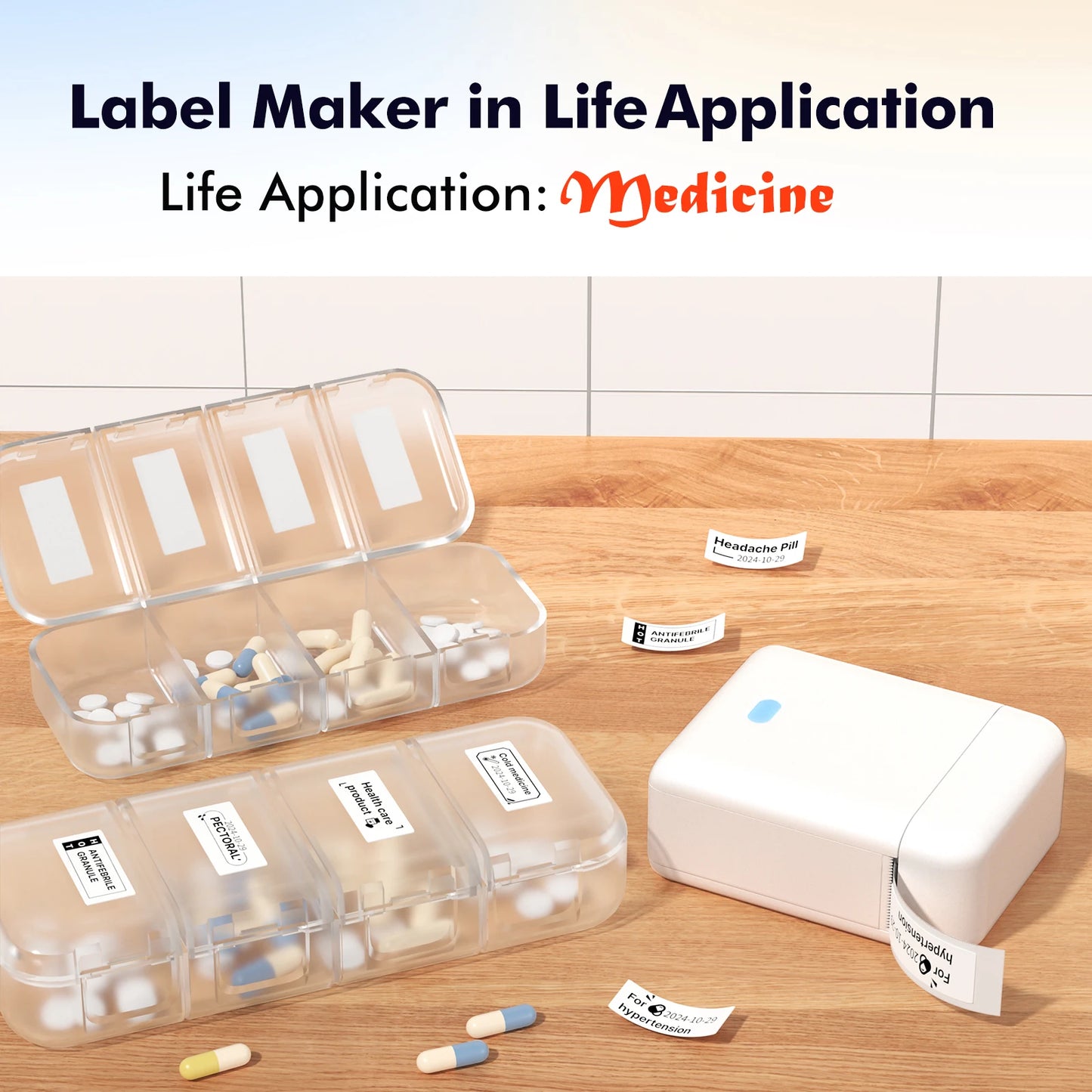 Mini Label Printer， Portable Thermal Printer ，Self-Adhesive Sticker Labeling Machine， Wireless Bluetooth，Inkless Printer