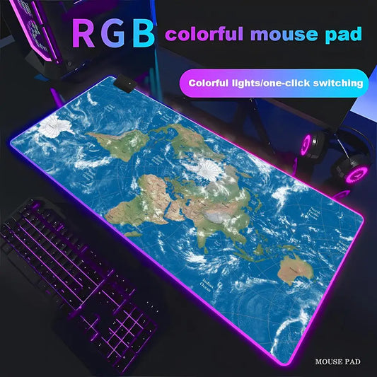 Large World Map Mouse Pad RGB Gaming Mouse Pad HD Gamer Large LED Light XXL MousePads PC Computer pad Non-slip
