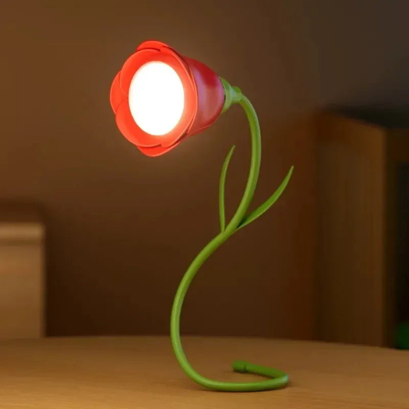 Rose Gift Light Flower Lamp 360° Flexible Portable USB Rechargeable Night Light Red Pink Rose Dimmable Adjustable Bed Light