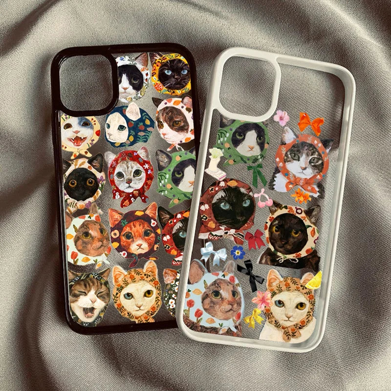 Colorful Cat Design Clear Phone Case For iPhone 13 14 15 16 17 Pro Max 11 12 MINI Plus 16E 17 Air 16 Plus Anti-fall Hard Cover