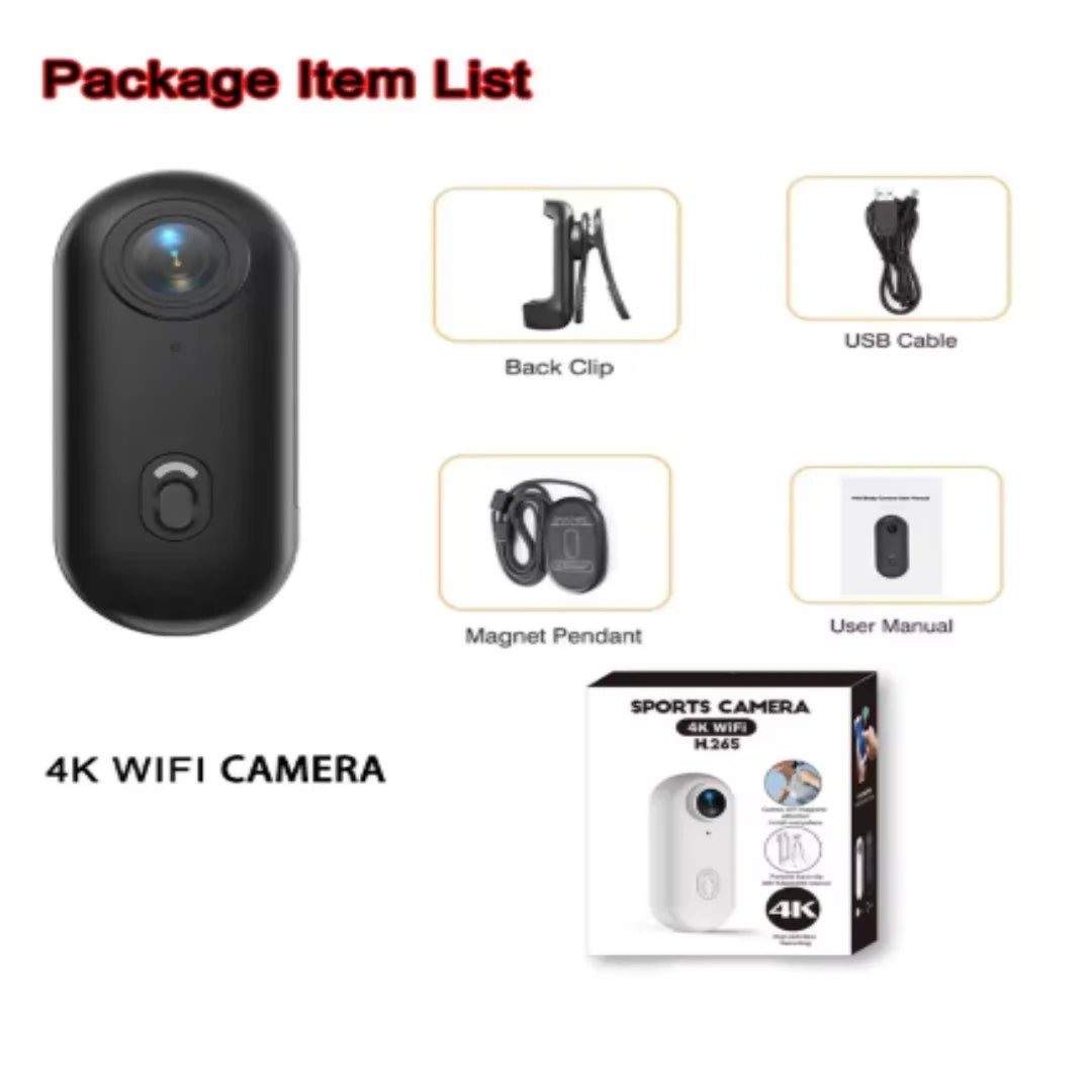 4K Thumb Action Camera Pocket POV Cam Portable Body Recording Wearable Camera WiFi Waterproof Mini Camera Helmet Bicycle Sports