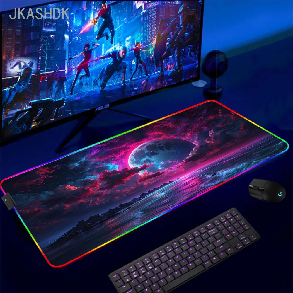Gaming Cool Mouse Pad with Backlight Mouse Carpet Huge Rugs Rgb Mat 50x100cm Rubber Mat Landscape Led Pc Gamer Speed Desk Mats