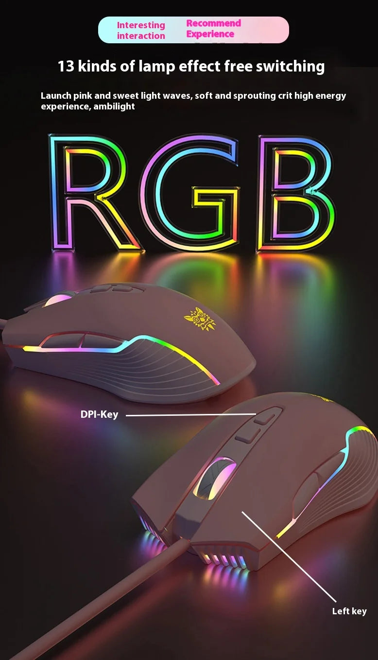 Onikuma CW905 RGB Gaming Mouse  6400 DPI Wired Optical Mouse with Cool Lighting  for Notebook PC Home Office