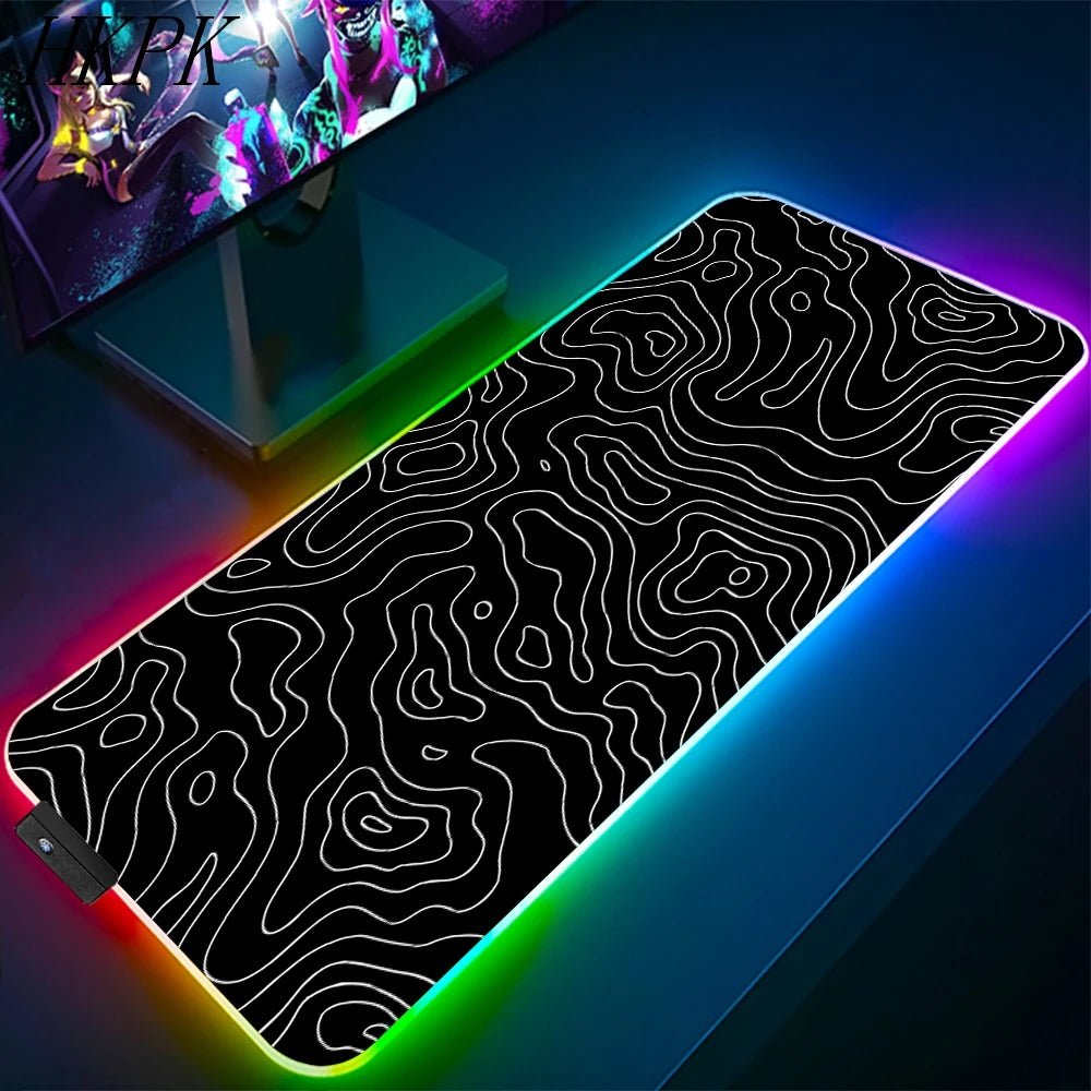 90x40cm Black And White Line RGB Gaming Mouse Pad Large Gamer Big Mouse Mat Computer Gaming Keyboard Desk LED Backlit Mousepad