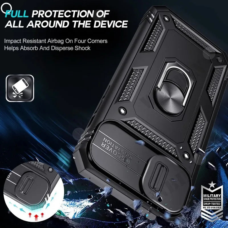Case For iPhone 17 Pro Max 16 15 14 13 Pro Max 16E Heavy Duty With Camera 360 Degree Kickstand Cover Capa Fundas
