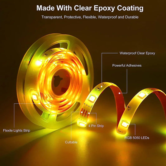 Battery LED Strip Lights RGB 5050 Color Changing TV Backlight IP65 Remote Control Indoor Outdoor Flexible Light Ribbon 1M-5M