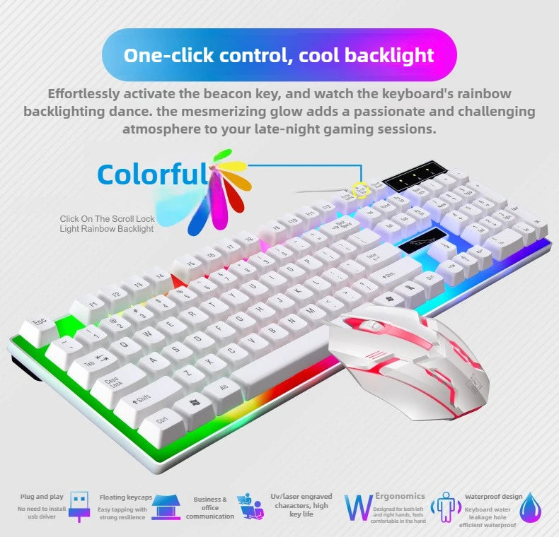 Gamer Keyboard And Mouse Combo Set RGB LED 104-Key Wired Gaming Keyboard Mouse Set for Notebook Laptop Desktop PC Tablet