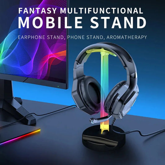 RGB Gaming Headset Stand  Desktop Ambient Lighting - Ergonomic Design,  Perfect Gift for PC Gamers