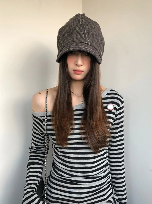 Retro American Fisherman's Hat For Women Autumn And Winter Hat With Large Head Circumference For Street Leisure Beanie Cap