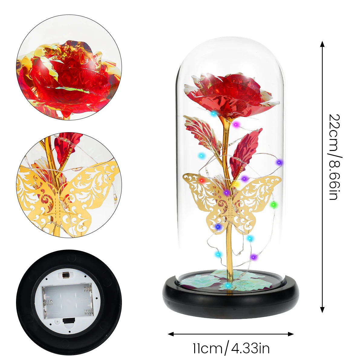 Rose Light Artificial Rose Light With Butterfly Colorful Led Rose Light With Glass Cover Rose Light For Wedding Valentine's Day