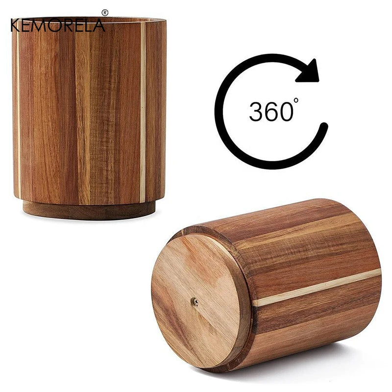 360°Rotatable Kitchenware Storage Rack Wooden Chopsticks Storage Holders Cutlery Knife And Fork  Storage Box Kitchen Accessories