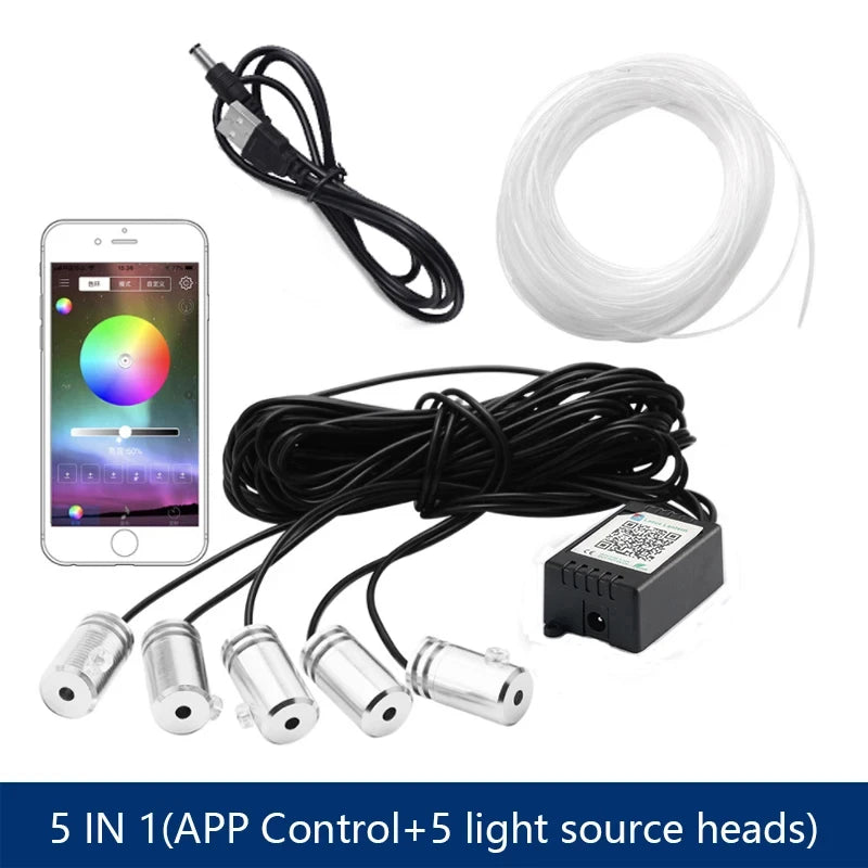 5 In 1 6 In 1  LED Car Atmosphere Light Cigarette USB 8M Interior RGB Flexible App Control Fiber Optic Strips Light with Remote