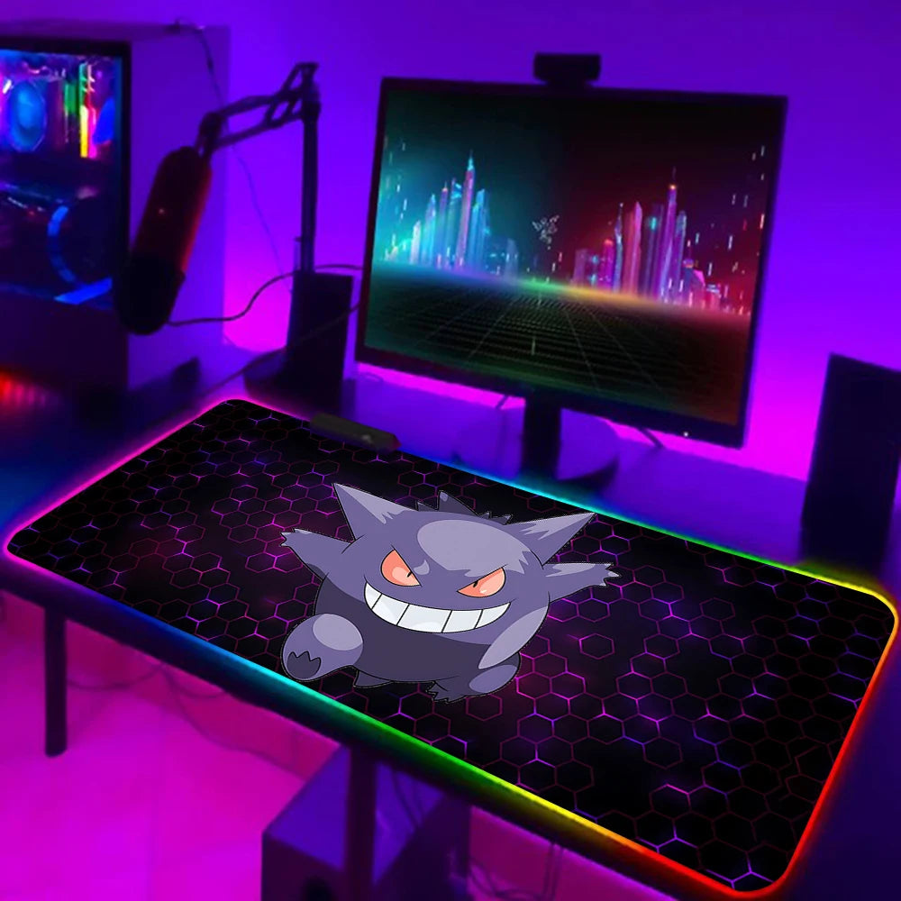 RGB Pc Gamer Keyboard Mouse Pad Mousepad Cute Anime Gengars LED Glowing Mouse Mats Rubber Gaming Computer Mausepad