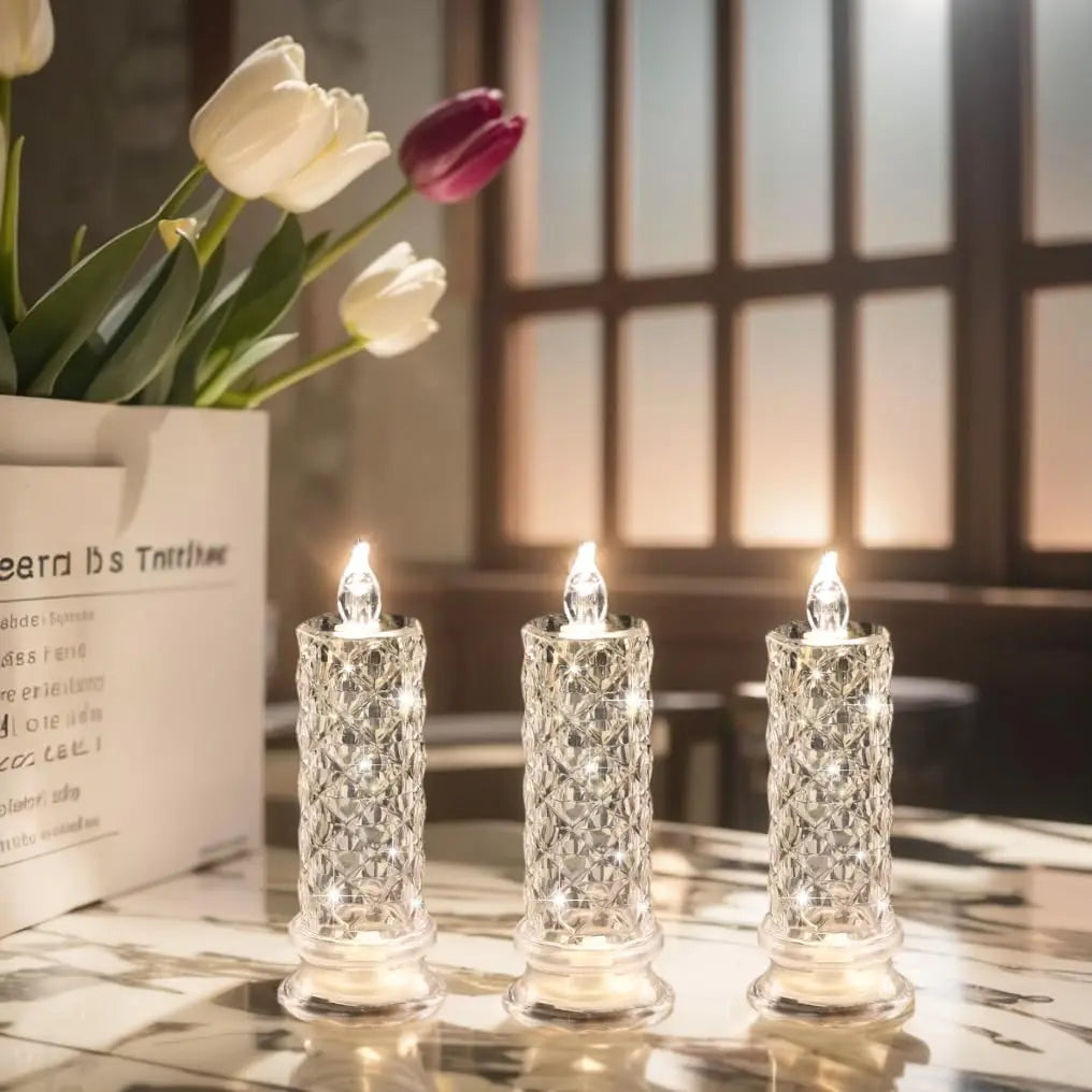 1/2PCS LED Flameless Candles Rose Crystal LED Candle Light for Valentine's Day Bedroom Wedding Christmas Home Decorations Crafts