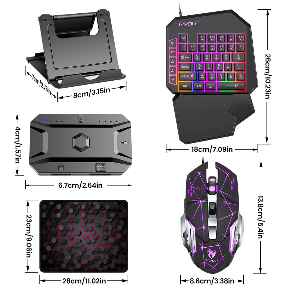 Mechanical Gaming Keyboard Kit 5 In 1 Set One Hand Keyboard 5D Mechanical Gamer Mouse Converter Mobile Game Pro Converter