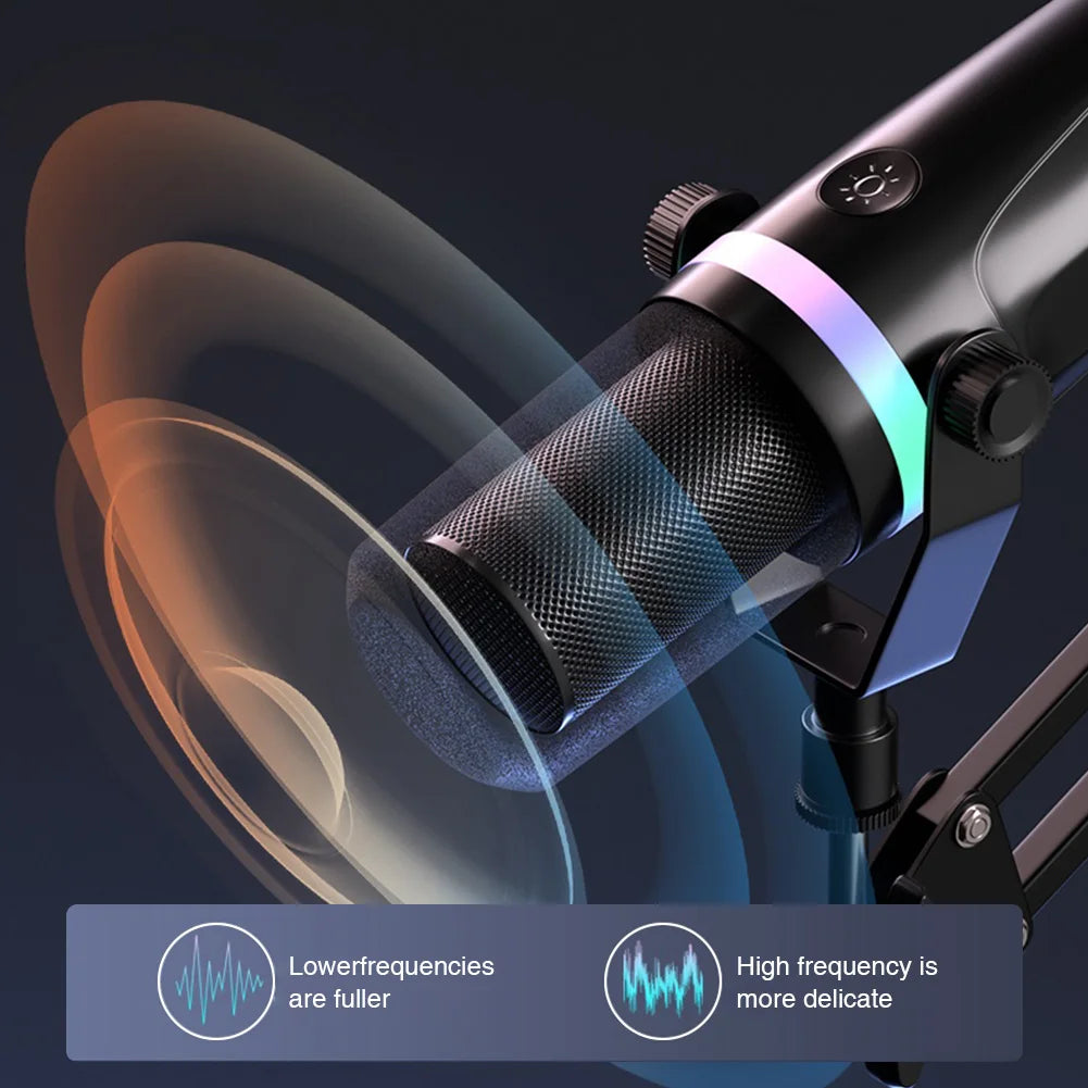 USB XLR Dynamic Gaming Microphone RGB Dynamic Computer Microphone PC Computer Gaming Mic for Streaming Recording