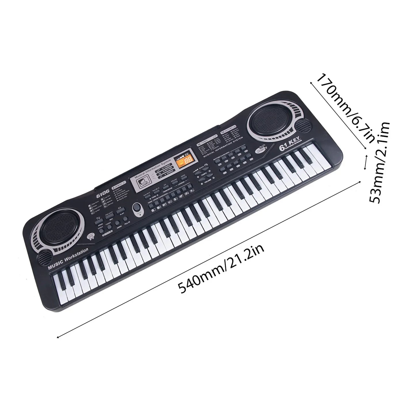 Black Electronic Keyboard 61 Keys Black Digital Music Electronic Keyboard Electric Piano Kids Musical Instrument
