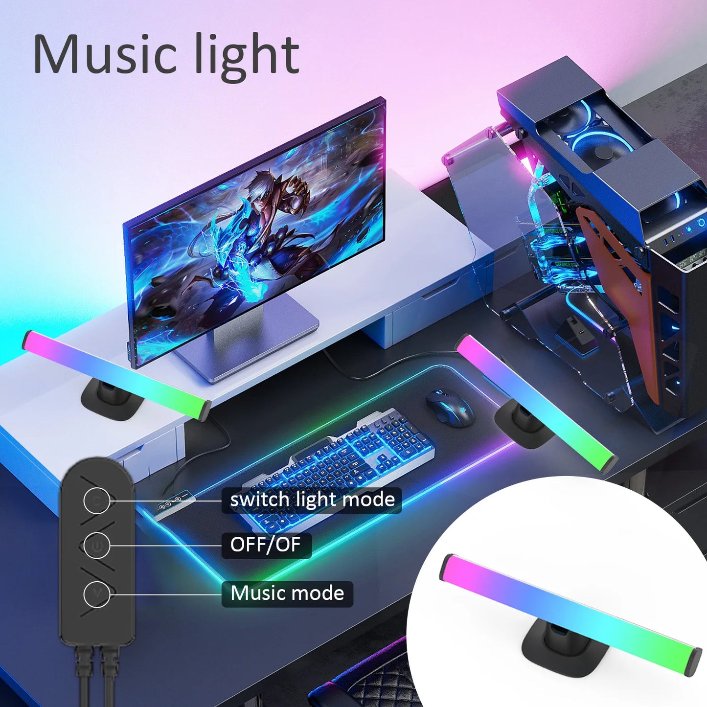RGB Gaming Desktop Background Light Bar Computer Atmosphere Decoration Lighting Night Eye Protection Reading Lamp uLamp APP