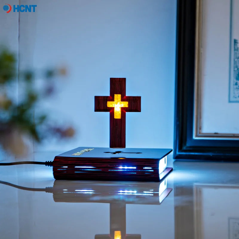 Levitating Cross Lamp Bible Floating Cross Night Light with Colorful Magnetic Levitation Christian Gift Spiritual Home Decor