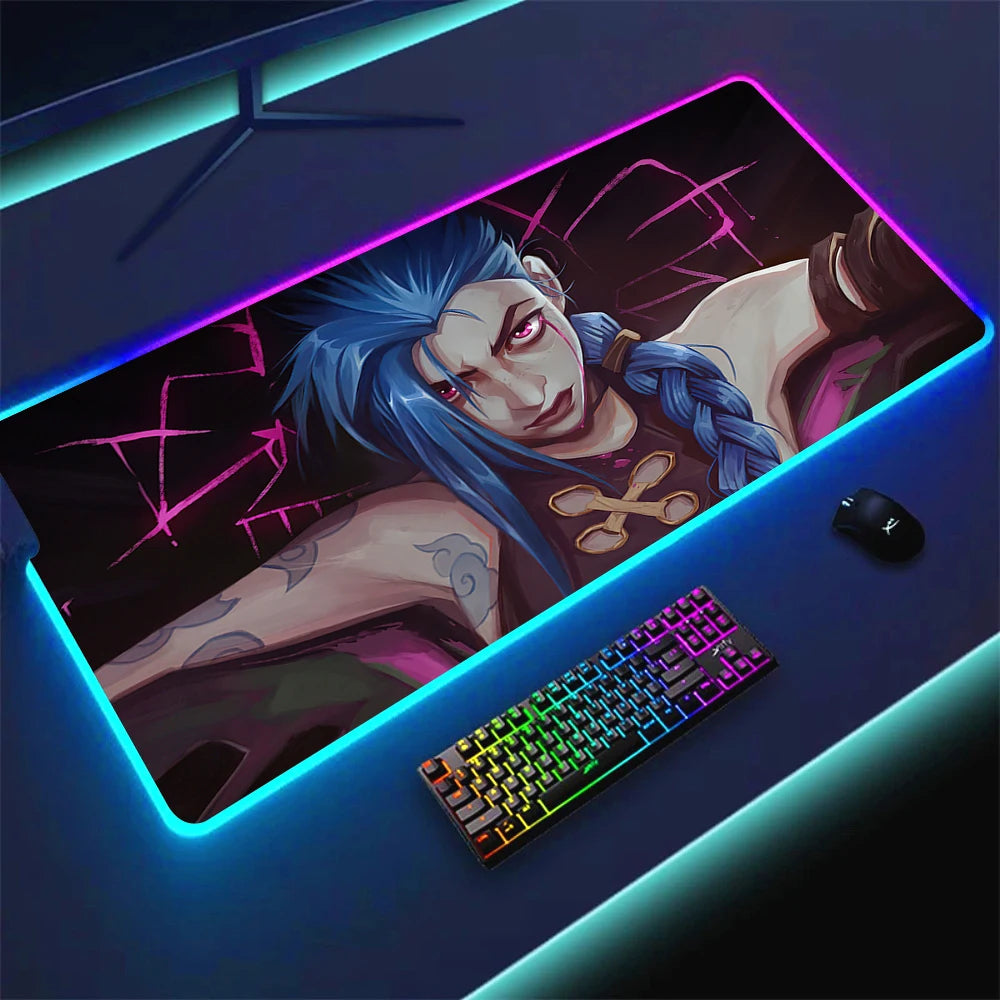 JINX VI RGB Gaming Mouse Pad 900x400mm Anime Arcane Mats League of Legends Gamer Carpet Rug LOL Large Keyboard LED Cool Desk Mat