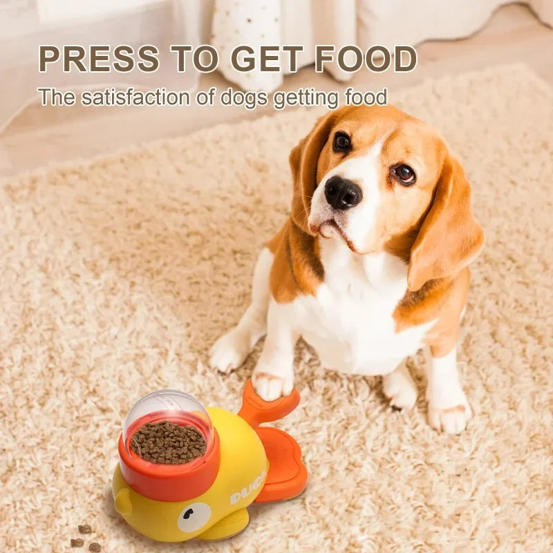 Pet Treat Dispenser-Interactive Dog Toys, Anti Gulping Duck Slow Feeder,cat Dog Treat Dispensing with Button,for Dogs Training