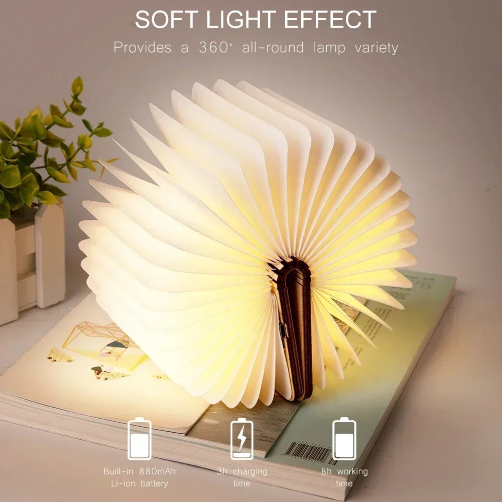 LED Wooden Book Lamp Creative 3D Book Light Folding LED Night Light USB Recharge Decor Bedroom Table Lamp for Kid Brithday Gifts