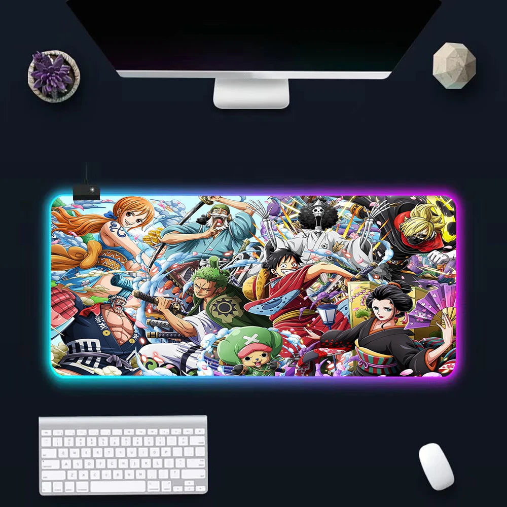 O-One-pieces RGB Pc Gamer Keyboard Mouse Pad Mousepad LED Glowing Mouse Mats Rubber Gaming Computer Mausepad