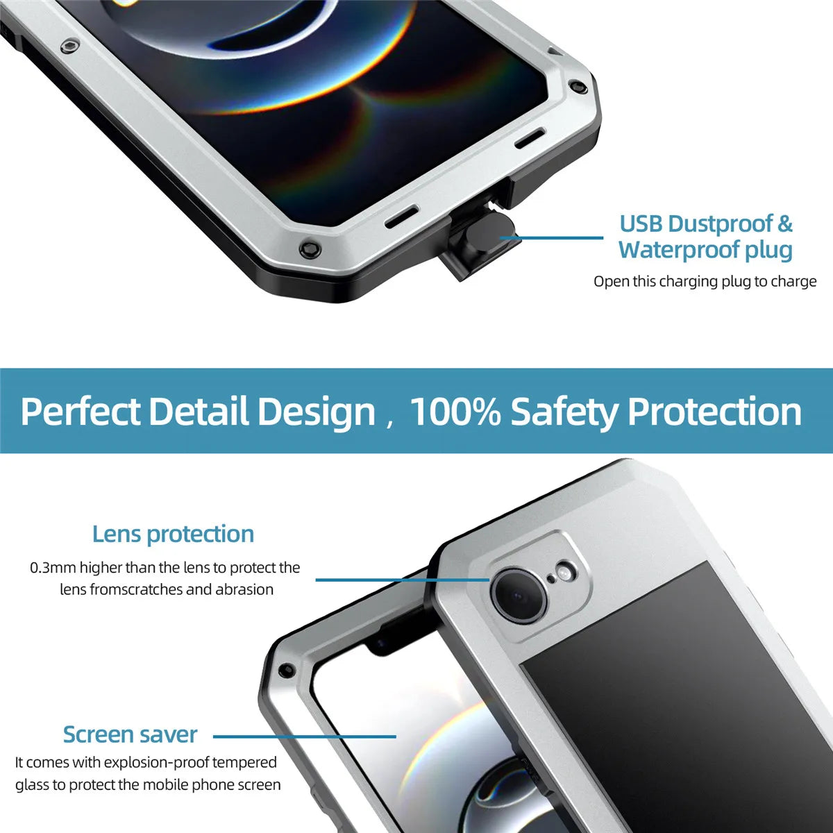 Tough Rugged Metal Shockproof Case for iPhone 17 16 15 14 13 12 11 Pro Max Plus XS XR X SE 2022 8 7 Heavy Duty Full Protective