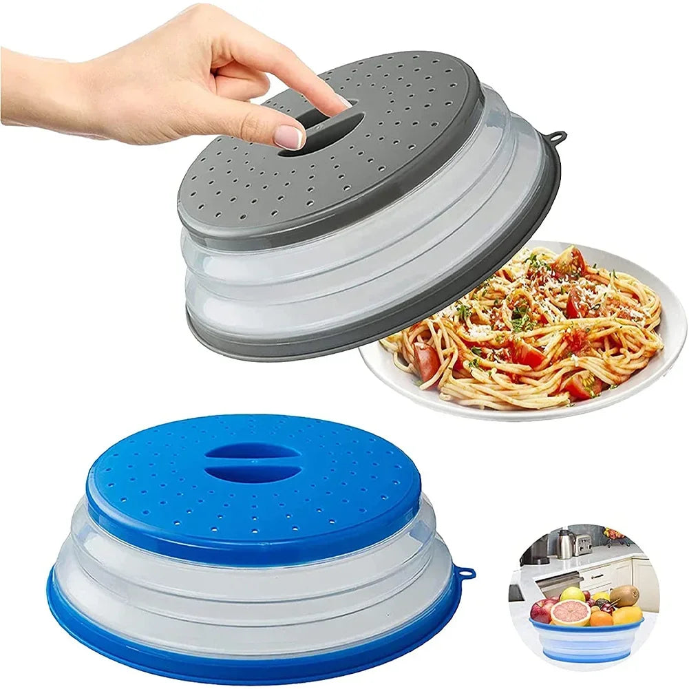 Silicone Microwave Splatter Cover Oil-Proof Splash-Proof Fresh-Keeping Cooking Lid with Hook Heating Folding Kitchen Accessory